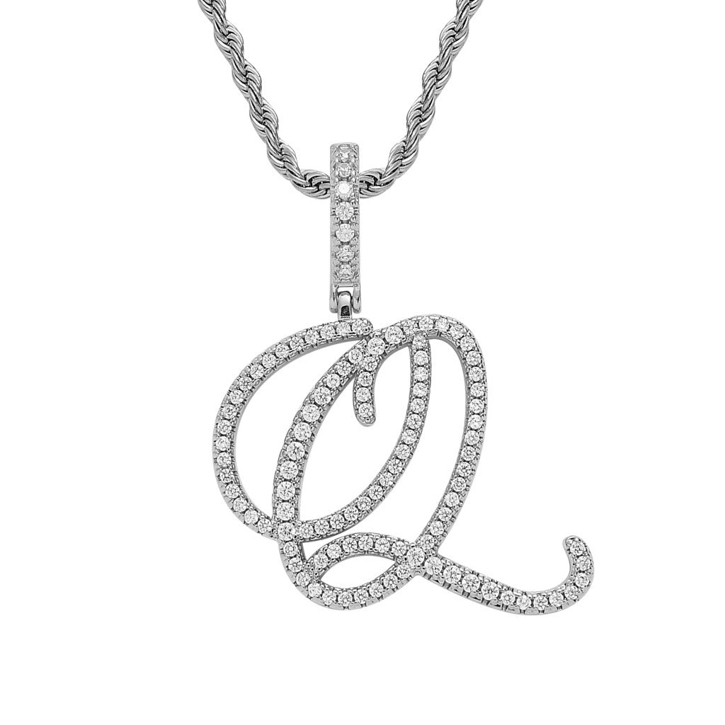 Body Grass English Letter Gold Inlaid Pendants - Q (Silver) 60cm Hemp Flowers Chain MegaBDM