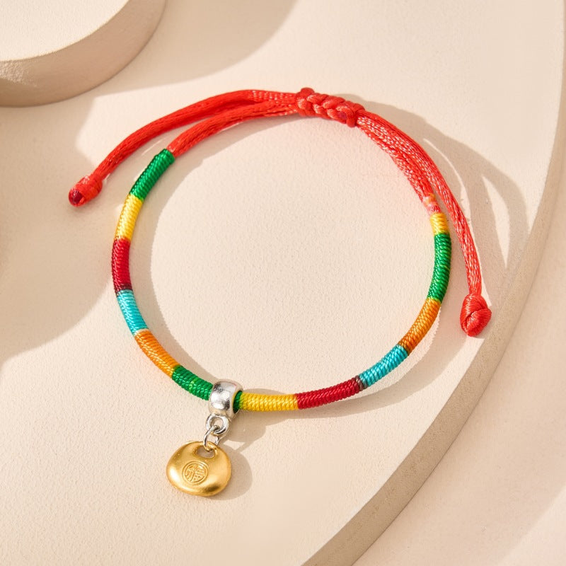 Children's Boat Festival Colorful Rope Hand-woven Alloy Bracelet - A Tongfu Lock MegaBDM
