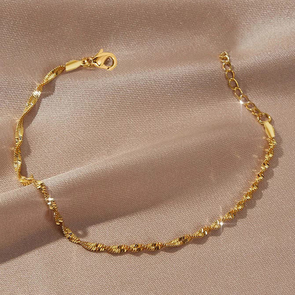 Women's Affordable Luxury Fashion Elegant Gold-plated Stainless Steel Water Wave Chain Bracelets - C4205 MegaBDM