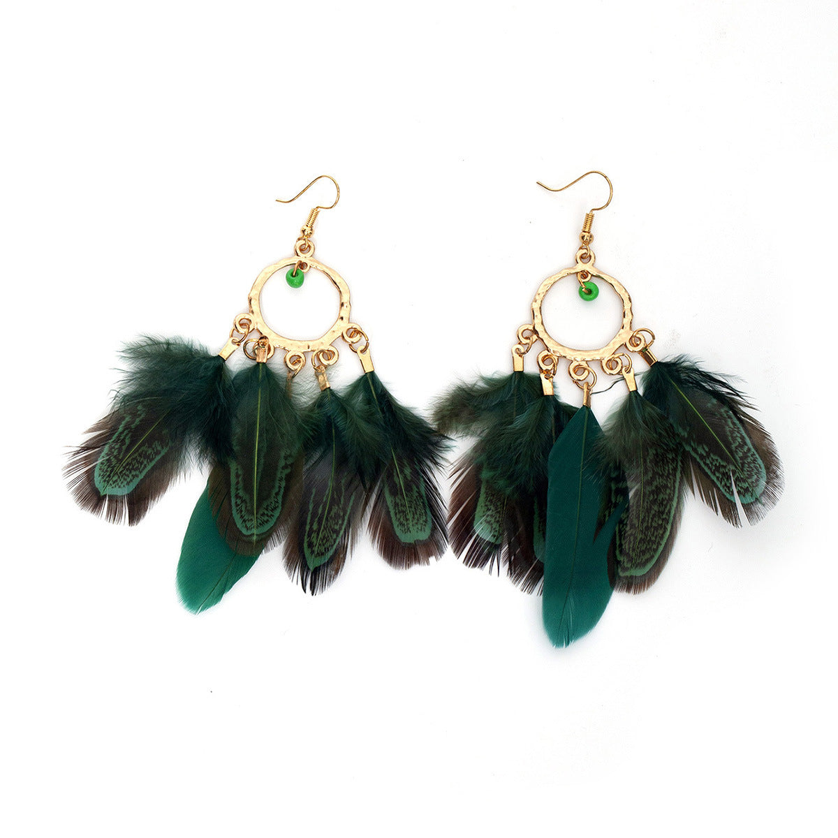 Personality Round Bead Feather Tassel Long Bohemian Earrings - YR3658-5 MegaBDM