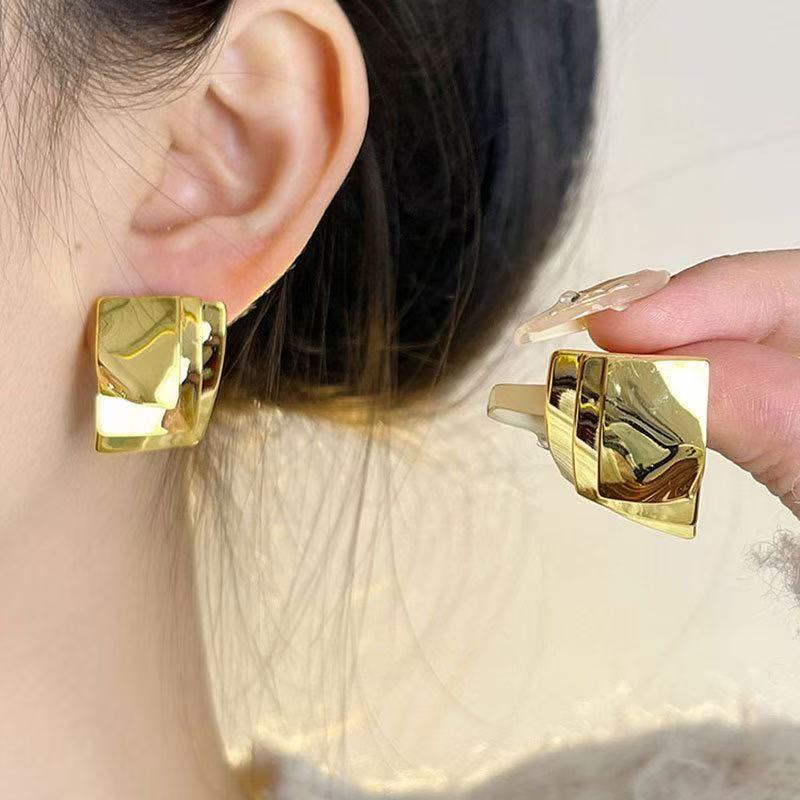 Square Geometric Design Irregular Simple Fashion Stud Earrings - Gold MegaBDM