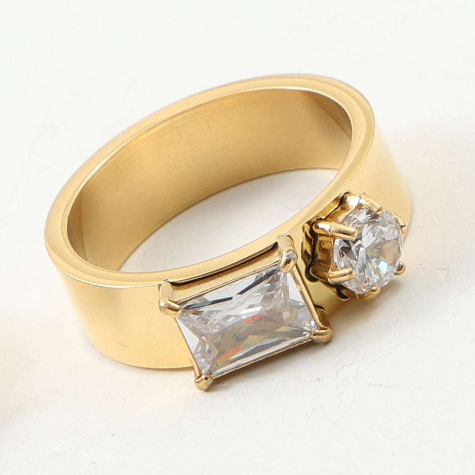 Rectangular Zircon Plus Round Double Titanium Steel Bracelet - Type A Gold No. 8 A1699 MegaBDM