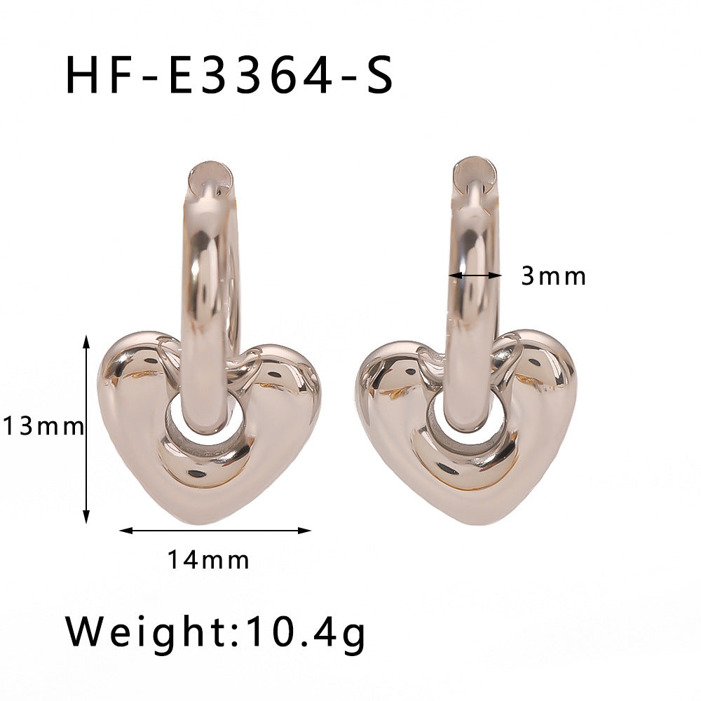 Stainless Steel Heart-shaped Gold Rhinestone Zircon Earrings - HF-E3364-S / 18K MegaBDM