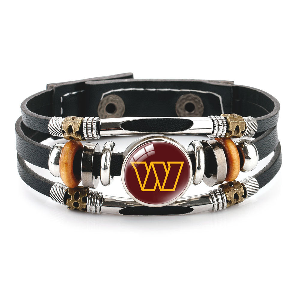 Genuine Leather Hand Professional Rugby League Team Time Stone Bracelet - 12122720-Washington Commander / Pattern Size-18mm MegaBDM