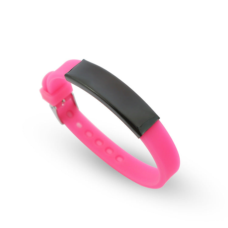 Soft Silicone Wristband Fashion Simple Couple Can Carve Writing Stainless Bracelet - Rose Red MegaBDM