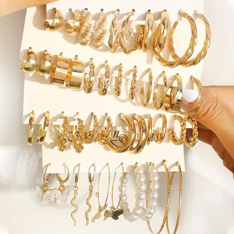 Ear Square Geometric Vintage Pearl Hepburn Style Earrings - H-886 / Alloy MegaBDM