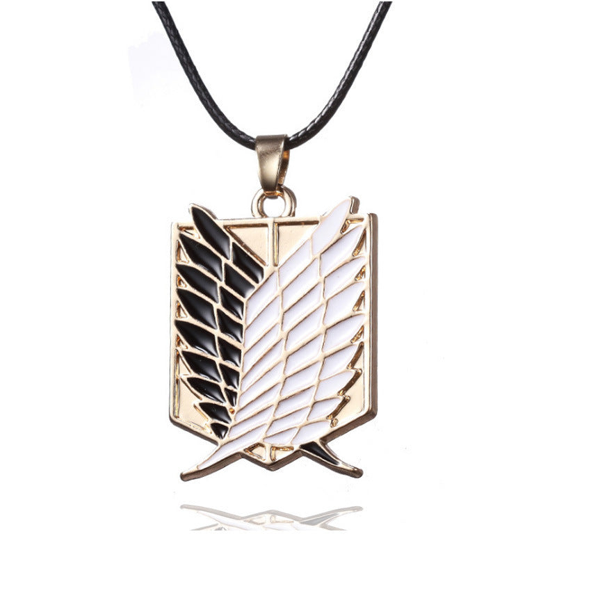 The Change Of Hot Blood Derivative Wings Sword Law One-horned Necklace - Black and White Wing-Gold MegaBDM