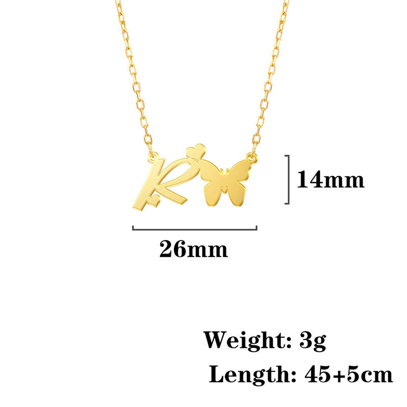 Stainless Steel Butterfly Love Letter High-grade Clavicle Pendants - R / 18K MegaBDM