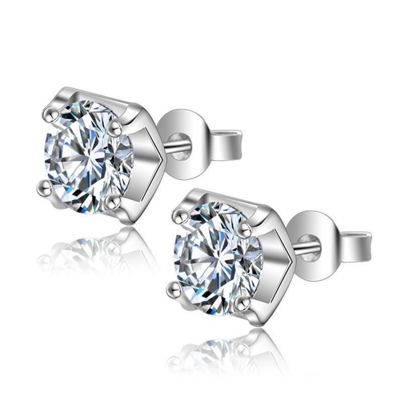 Live Simulation Moissanite Female With Hearts Sterling Stud Earrings - Horn Ear Studs MegaBDM