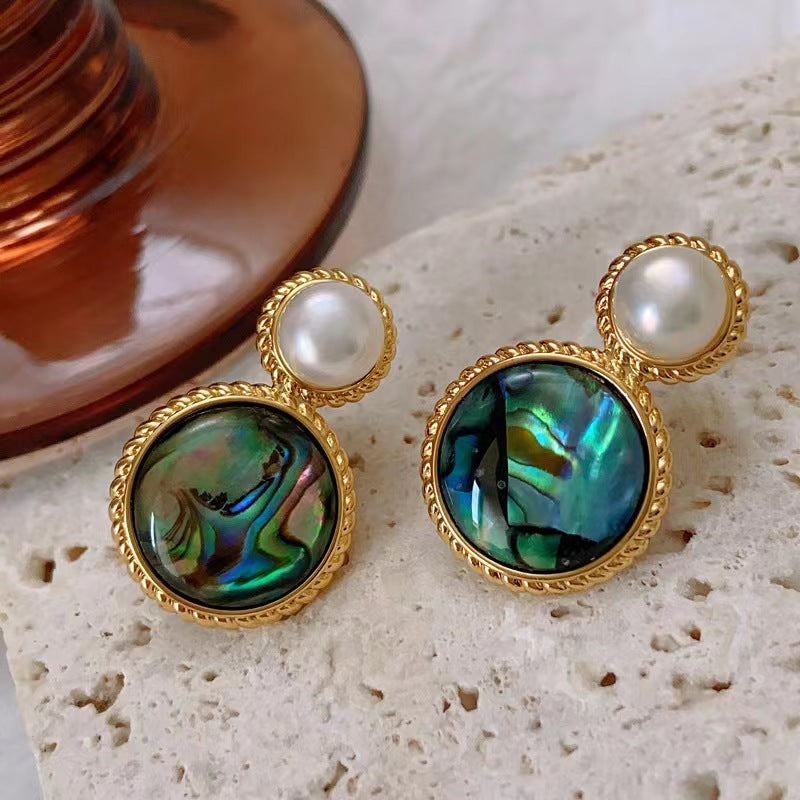 Oil Painting Colorful Abalone Shell Natural Earrings MegaBDM