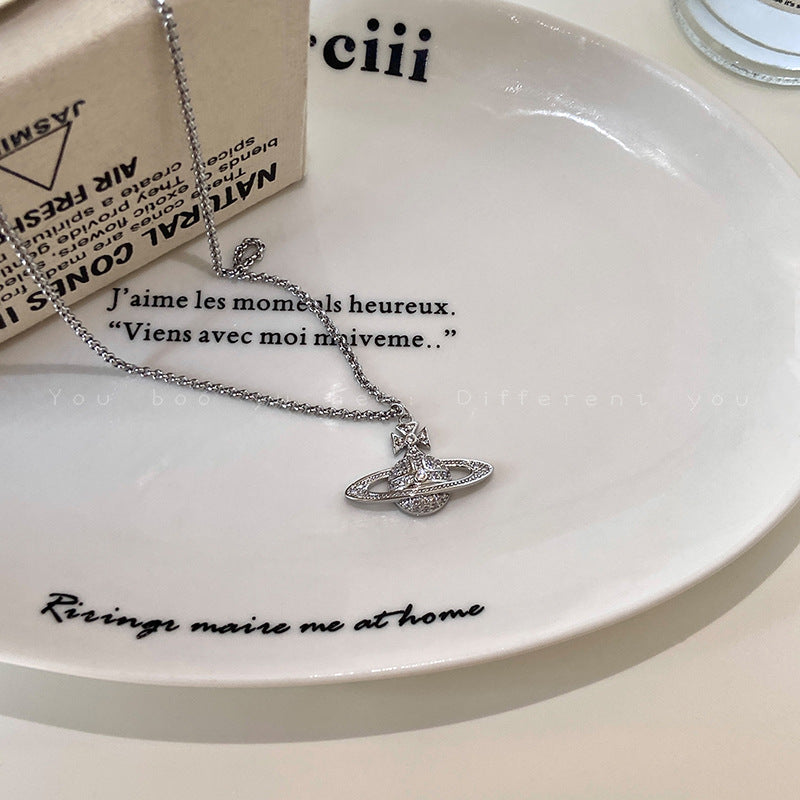 Pearl Twin High-grade Exquisite Clavicle Chain Light Luxury Necklace - Silver Planet Necklace MegaBDM