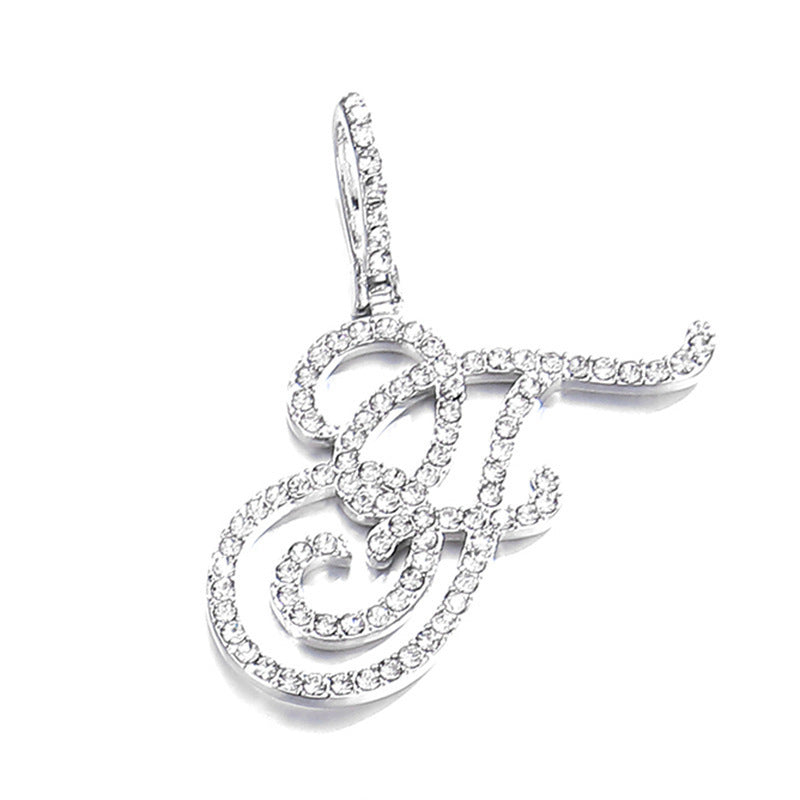 Women's & Men's Micro Inlaid Zircon Grass English Letter Pendants - F (Including Chain) Silver MegaBDM
