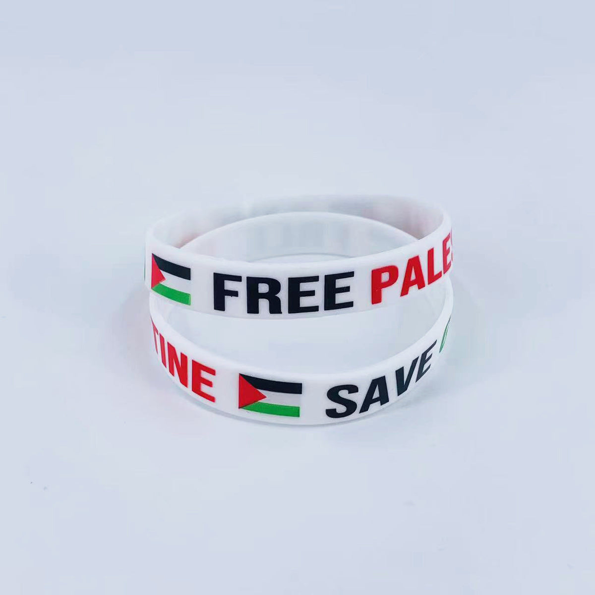 Palestinian Flag Engraved Color Gaza Logo Pattern Support Bracelets - Milky White Color Printing / Silicone MegaBDM
