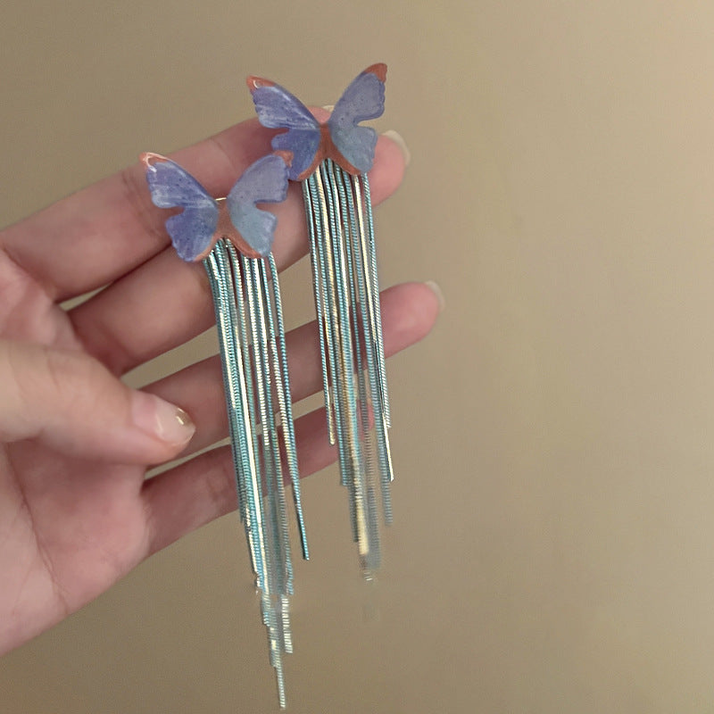Needle Butterfly Enamel Vintage Court Style Delicate Light Luxury Earrings - 21# Silver Needle-Cyan-Butterfly MegaBDM