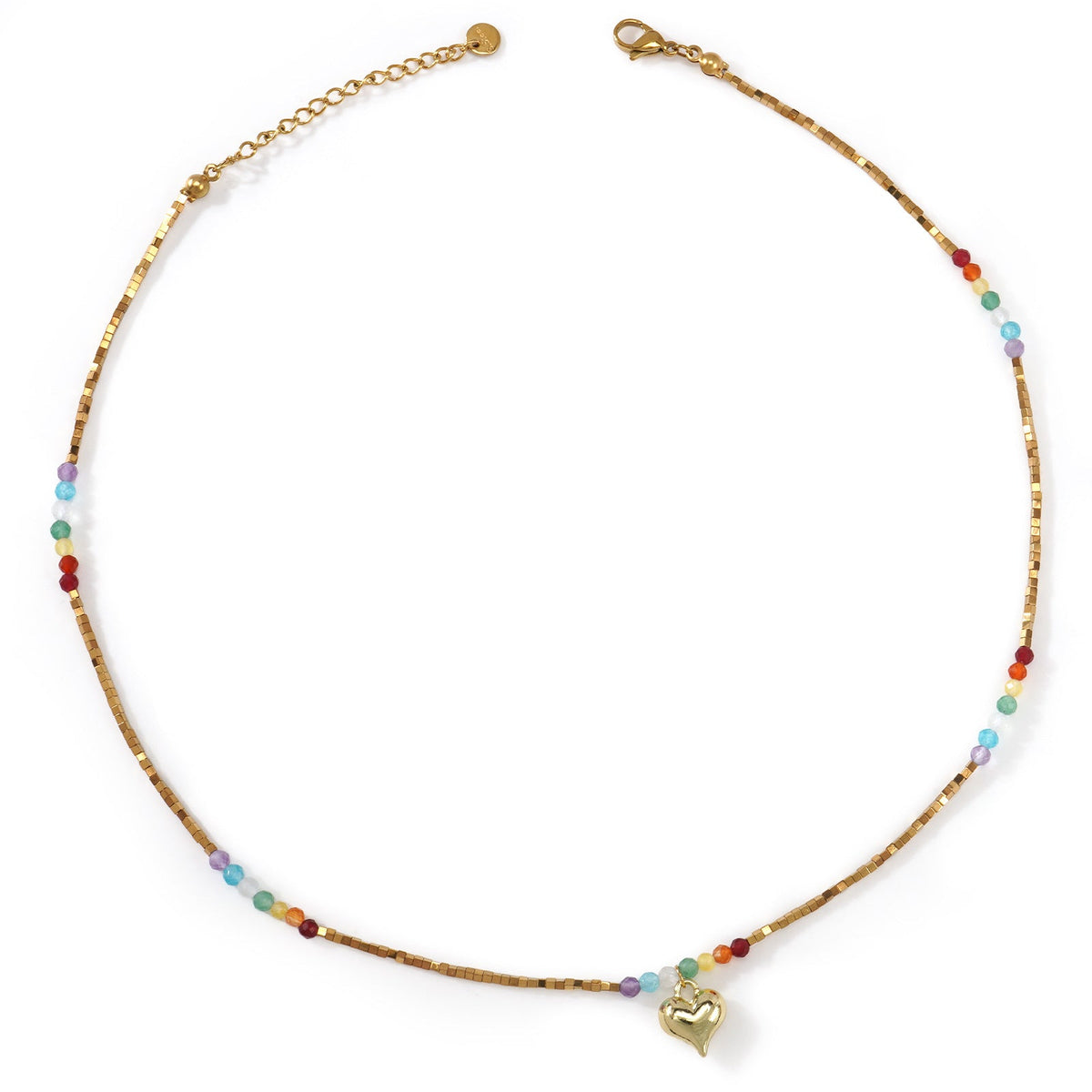 Beaded Double Layer Twin Vacation Style Metal Chain Love Necklaces - B-N25112802A MegaBDM