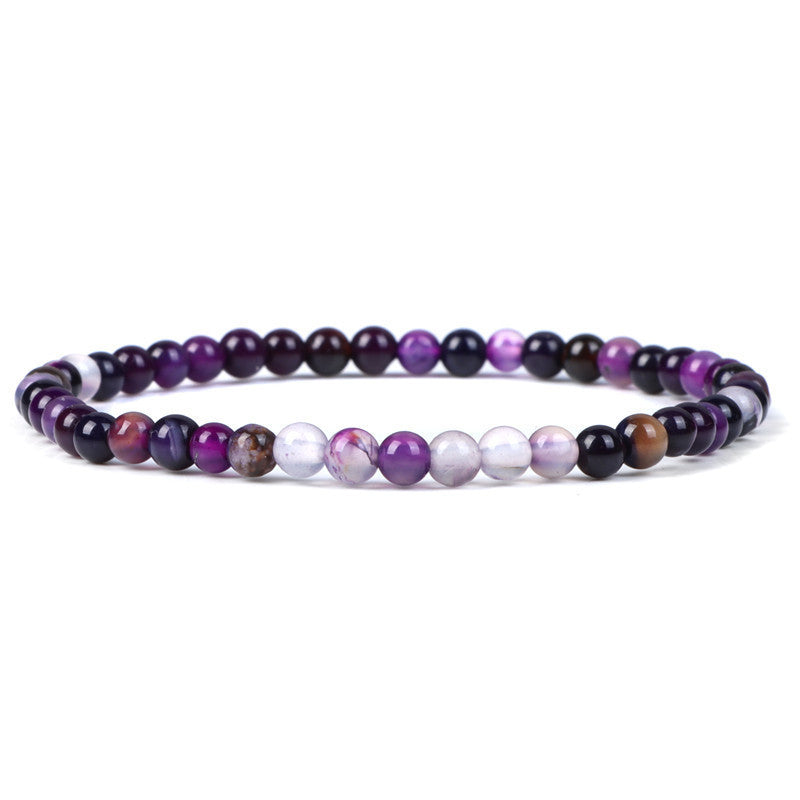 Crystal Agate Round Beads Aquamarine Tourmaline Yellow Tower Energy Beaded Bracelets - Purple Striped Agate / 19cm MegaBDM