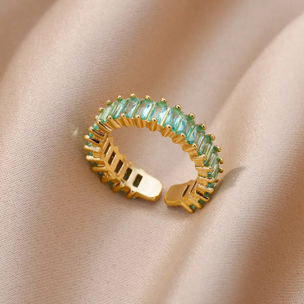 Luxury Gold Copper Plating Cubic Green Zircon Crystal Ring - 4 / Gold MegaBDM