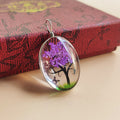 Tree Preserved Fresh Flower Artificial Crystal Oval Starry Sky Plant Necklace - Purple MegaBDM