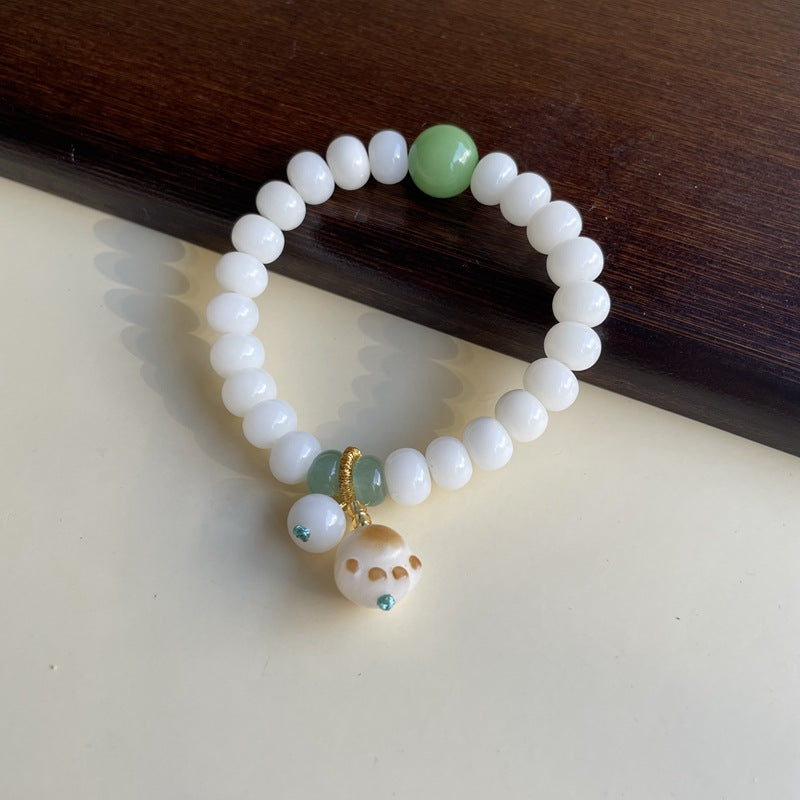 Bodhi Candy Color Single Circle Pliable Temperament High Throw Three Bracelets - White Jade Bodhi Cat's Paw 6 * 8mm MegaBDM