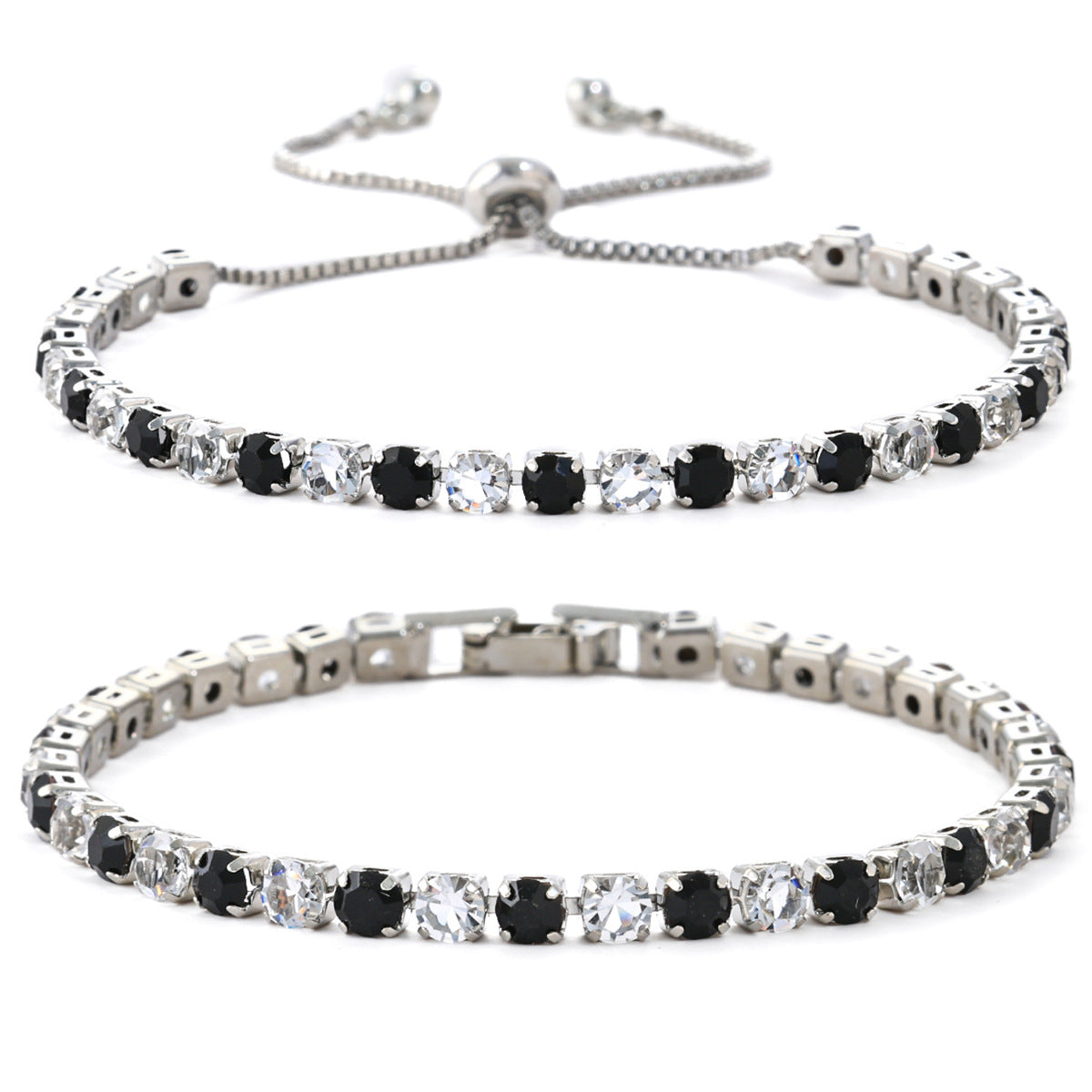 Women's Fashion Color Zircon High-grade Light Luxury Tennis Bracelet - Pulling Rope Buckle-Black and White MegaBDM