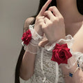 Lace Wristband Wine Red Rose Dress Bracelet MegaBDM