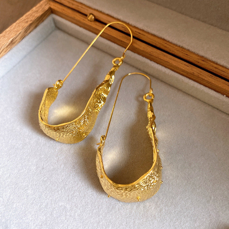 Women's Needle Round Curved Geometric Ear Retro Personalized Temperamental Light Luxury Earrings - 35# Silver Needle-Gold MegaBDM