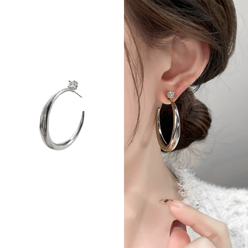 High-grade Zircon Light Luxury Style Large Circle Exaggerated Earrings - A1702-06B Silver MegaBDM