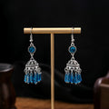 Turquoise Bohemian Palm Owl Bronze Carved Geometric Feather Earrings - E3986-2 MegaBDM