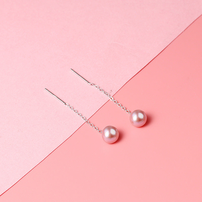 Natural Freshwater Pearl Simple Fashion Compact Ear Line - Natural Pearl Ear String 4-5M Purple / 925 Silver MegaBDM