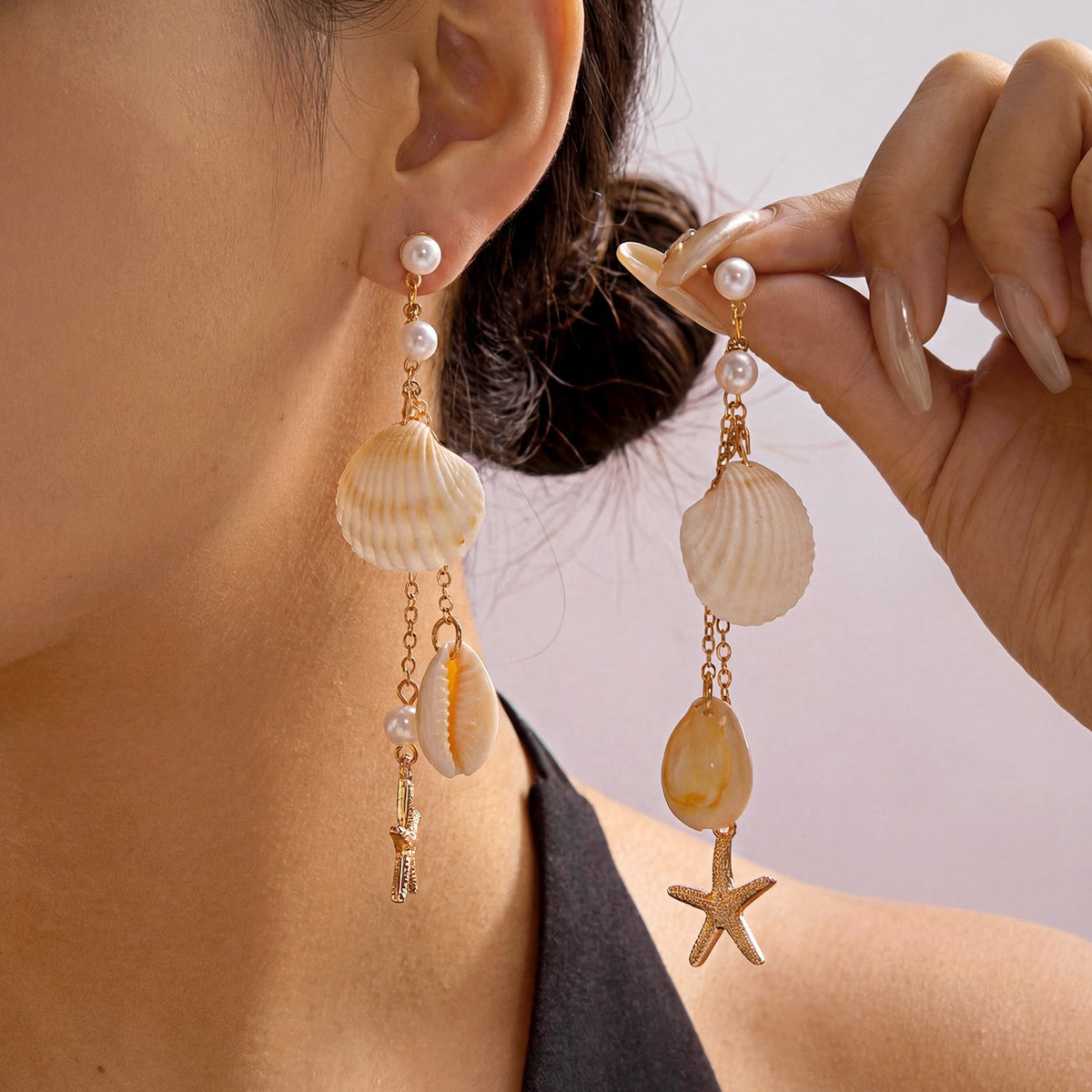 Bohemian Style Summer Seaside Beach Pearl Shell Long Earrings - 01-Starfish Shell 0187 MegaBDM