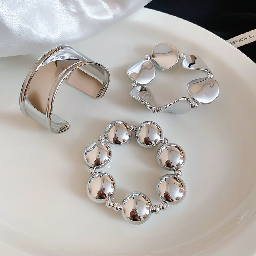 Acrylic Beaded Pearl Vintage Ethnic Style Affordable Bracelets - 8# Bracelet-Silver (Three-Piece Set) MegaBDM