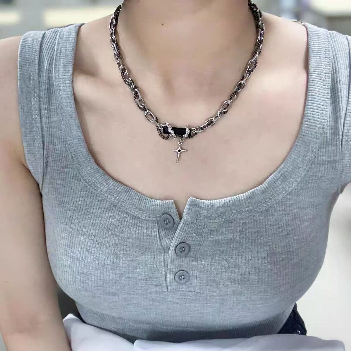 Women's & Men's Black Diamond Titanium Steel Design Valentine's Day Simple Stars Bracelet - Black Diamond (Necklace) MegaBDM