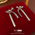 Zircon Letter Long Light Luxury High-grade Fashion Simple Earrings - 51# Silver Stud Bow Ribbon Knot Stud Earrings MegaBDM
