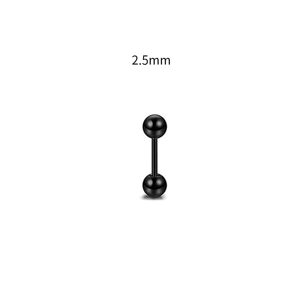 Steel Rod Dumbbell Ball Ear Bone Stud Earrings - Black-2.5mm MegaBDM