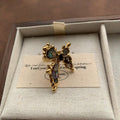 Colorful Fritillary Butterfly Stars Heart Elegant Retro Light Luxury Stud Earrings - Jz0228 Gold Powder MegaBDM
