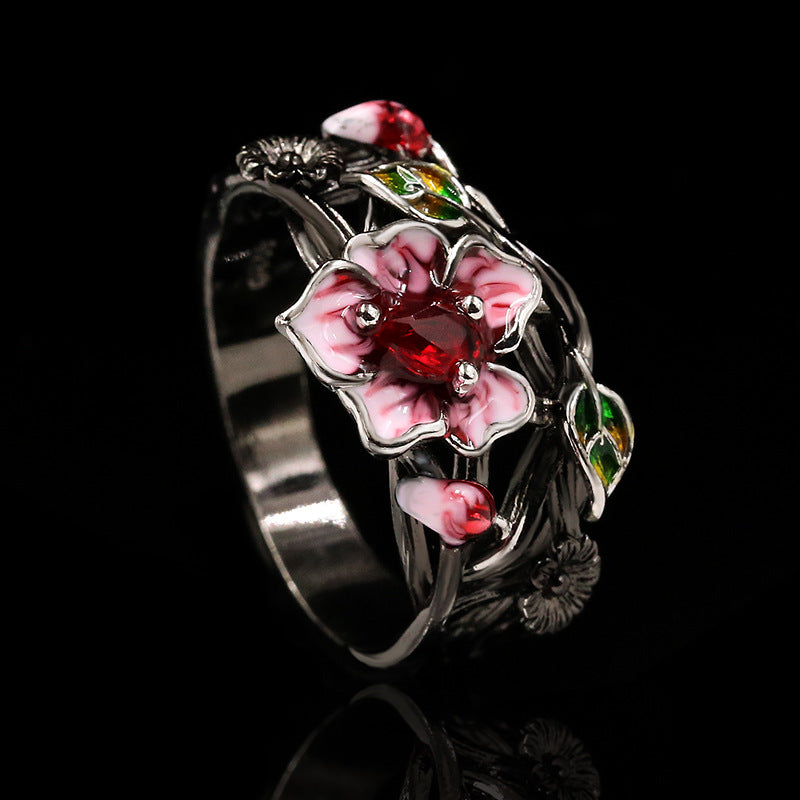 Women's Gothic Style Black Gold Plated Two-tone Flower Fashion Engagement Rings - KYRA01259 / No. 6 MegaBDM