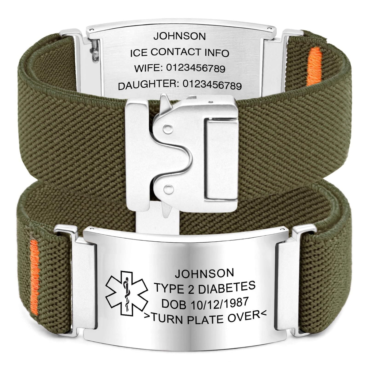 Parachute Buckle Knitted Strap Stainless Steel Curved Medical Bracelet - Army Green Curved Bracelet MegaBDM