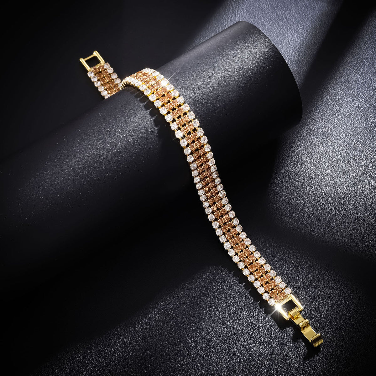 Women's Luxury Roman Crystal Gold Simple Full Diamond Bracelets - Gold Champagne Diamond MegaBDM