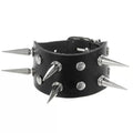 Men's Punk Leather Double Row Pointed Rivet Bracelet - Black MegaBDM