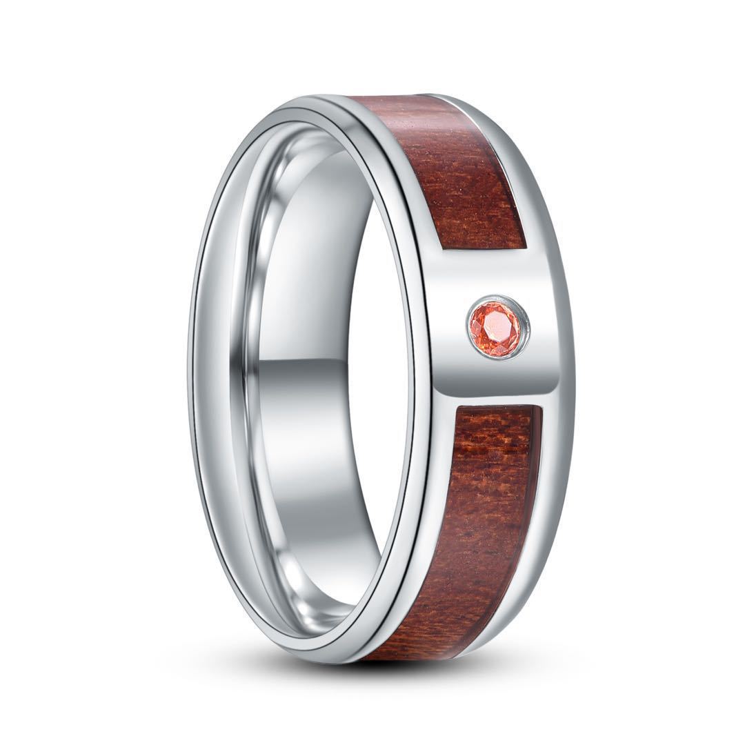 Men's Fashion Simple Titanium Steel Half Sapele Wood Leather Can Be Rings - Steel Sapele Inlaid with Red Stone / No. 5 MegaBDM