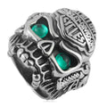 Men's Titanium Steel Skull Trendy Personality Punk Vintage Stainless Ring - Silver Green Stone (US / No. 7 MegaBDM