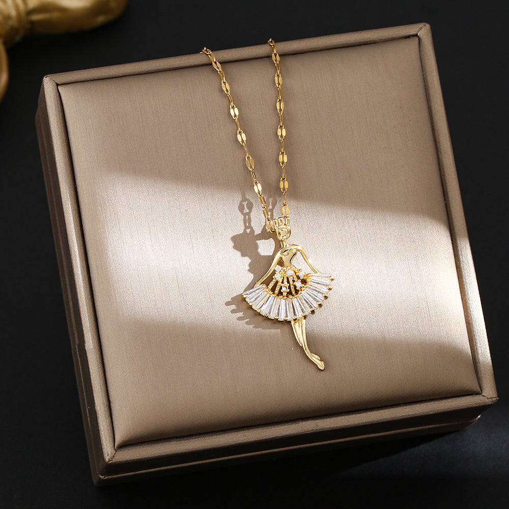 Inlaid Zircon Ballet Female Elegant High-grade Necklace - 8224-Gold MegaBDM