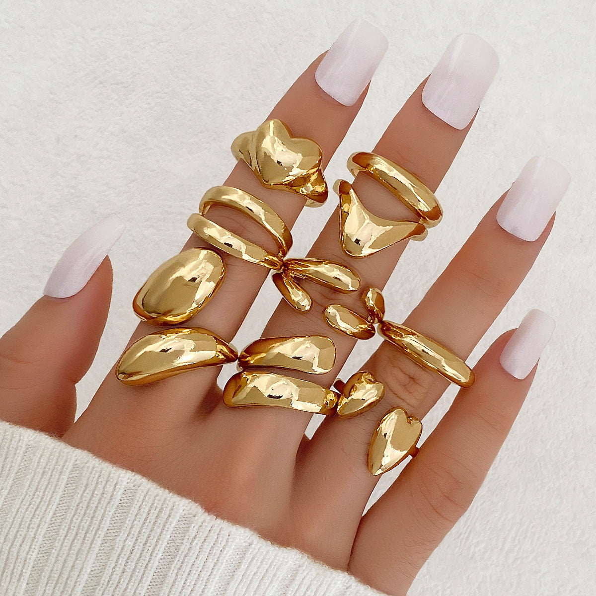 Women's Exaggerated Personalized Gold Irregular Oval Heart-shaped Open Rings - 9-Piece Set HS2099-7 MegaBDM