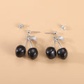 Dark Black Cherry Cool Handsome Retro Temperament Necklaces - Black Cherry-Shaped Earrings Pairs of White K MegaBDM
