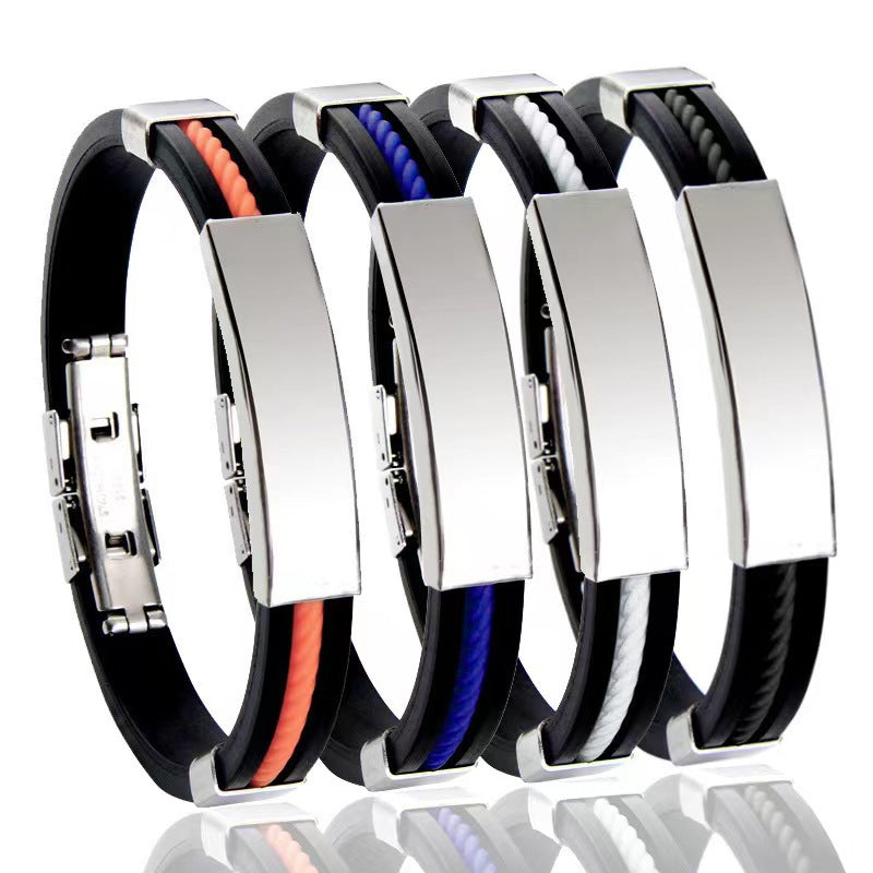 Men's Brocade Lettering Titanium Steel Silicone Stainless Bracelet MegaBDM