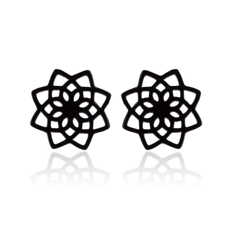 Lotus Ear Bone Hollow Origami Stainless Stud Earrings - 178 Matte Black MegaBDM