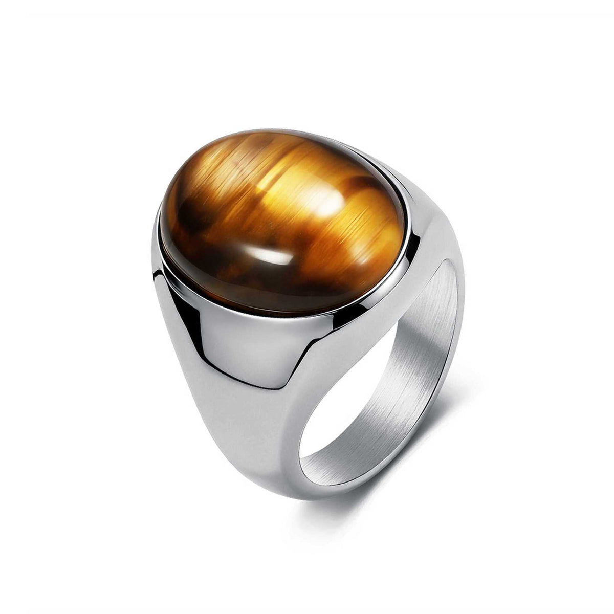 Simple Glossy Titanium Steel Mosaic Oval Tigereye Niche High Sense Rings - Steel Color (Tiger Eye) / 7# MegaBDM