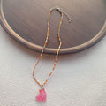 Beaded For Cartoon Cute Bowknot Clavicle Chain Necklace - Pink Love Heart MegaBDM