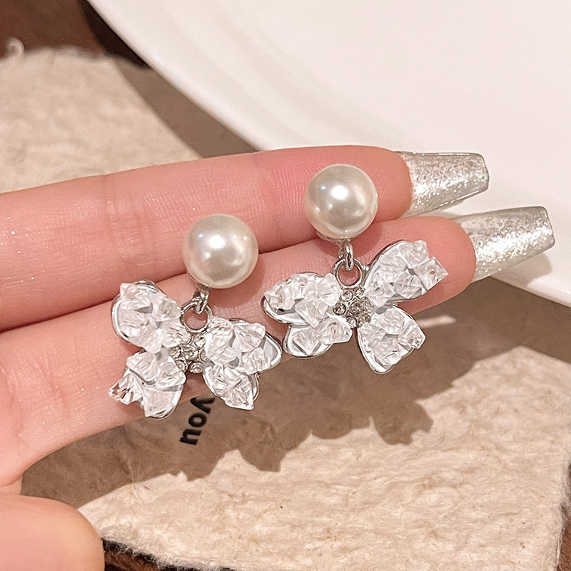 Women's Sier Needle Fresh Flower For Light Luxury Minority High-grade Pearl Stud Earrings - Pd019 Silver MegaBDM