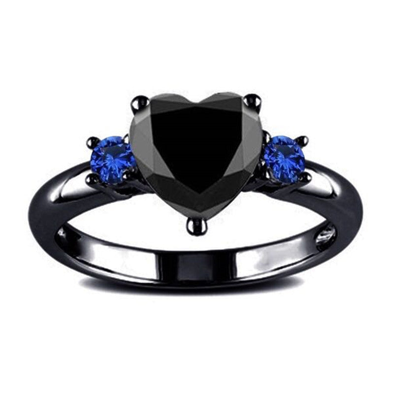 Electroplated Black Love Heart-shaped Fashion Personalized Style Zircon With Rings - Black / No. 6 MegaBDM
